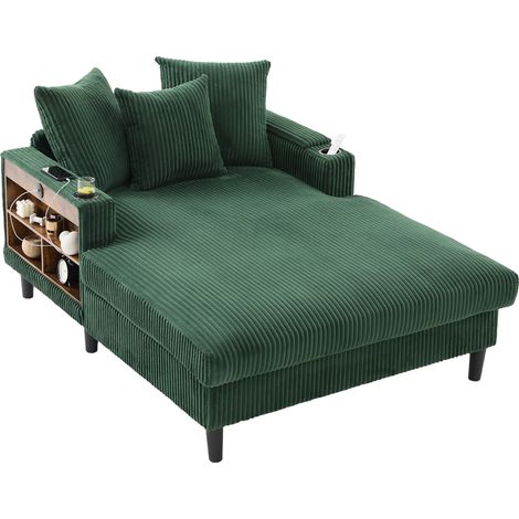 Canapé lounge multifonction en velours côtelé, avec grande surface de couchage, porte-gobelets des deux côtés, éclairage LED, poche latérale, espace de rangement, port de charge USB, pieds en plastiqu (1/5)