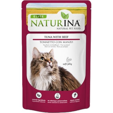 Naturina Elite Katzenfutterfilet in Gelee 70g Beutel – Thunfischfilet und Rindfleisch 70g