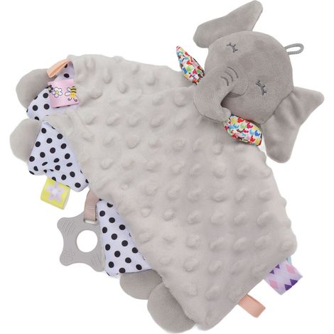 Couverture de sécurité pour bébé, couleur vive, peluche confortable, couverture douillette pour bébé, poupée animal mignonne, grise (1/5)