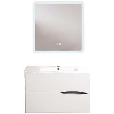 ONDEE ZEN - Meuble salle de bain à suspendre 2DOO - 90cm - Blanc - Miroir ATHENA (1/3)