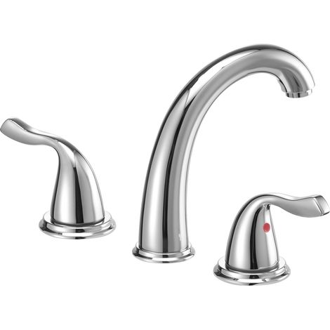 Mophorn Grifo de bañera romano de acero inoxidable con diseño de 3 orificios y 2 manijas, flujo de 10 litros por minuto, caño arqueado para instalación en cubierta, 170 x 52 x 250 mm