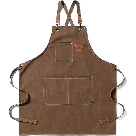 Tablier en toile, tablier de travail unisexe, tablier de chef avec bretelles réglables et 3 poches, modèle croisé dans le dos (1/5)