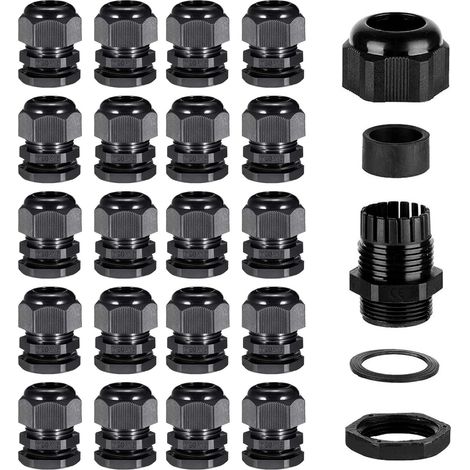20 PCS Presse-étoupes M20 x 1,5mm IP68 Étanche Presse-Étoupes 3~15mm Réglables Presse Etoupe avec Contre-écrou pour Maison Jardin Éclairage d'extérieur Câble (1/5)