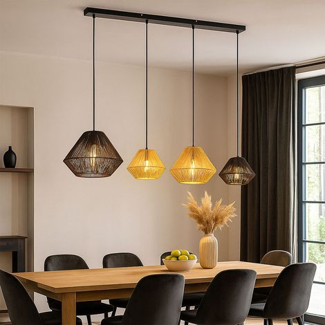 Pendelleuchte Hängelampe Esstischlampe 4 flammig Naturseile schwarz beige Wohnzimmerlampe, 4x E27, LxH 103 x 120 cm