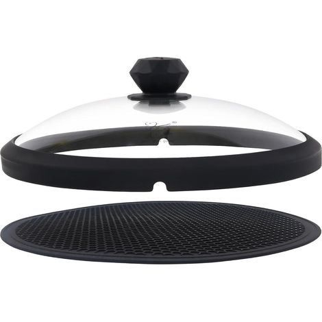 26.7Cm Couvercle micro-ondes en verre avec poignée ergonomique, anti-éclaboussures, aération perforée, lavable lave-vaisselle, noir (1/5)