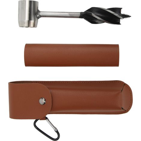 Handbohrmaschinen-Set aus Edelstahl, multifunktionale, tragbare manuelle Holzbohrmaschine mit Aufbewahrungstasche, braunem PU-Lederetui und Holster (1/5)