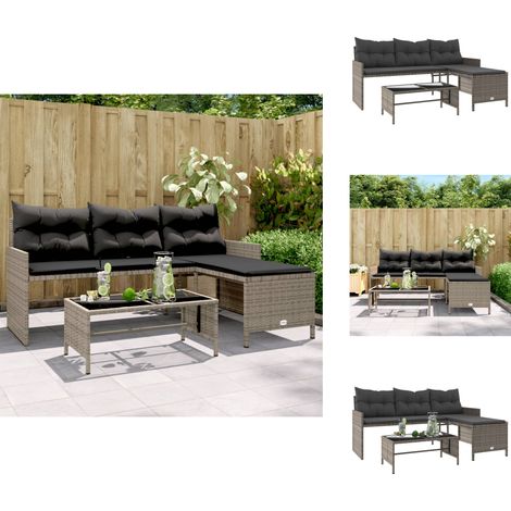 Gartensofa in L-Form mit Tisch und Kissen Grau Poly Rattan - Gartensofa - Outdoor Möbel - Lounge Set - Rattan Sofa - Gartenmöbel (1/5)