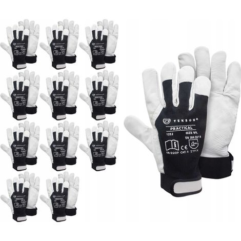 Guantes protectores Tekson Practical 1252 de piel de cabra con velcro, talla 9 - 12 pares (1/5)