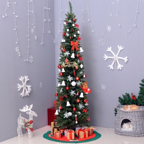 Albero di Natale artificiale stretto da 180 cm con 390 rami e base rimovibile, facile da montare, colore verde.