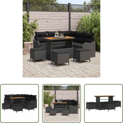Canapé balcon -  Ensemble de canapé de jardin avec coussin 9 pcs Noir (1/5)