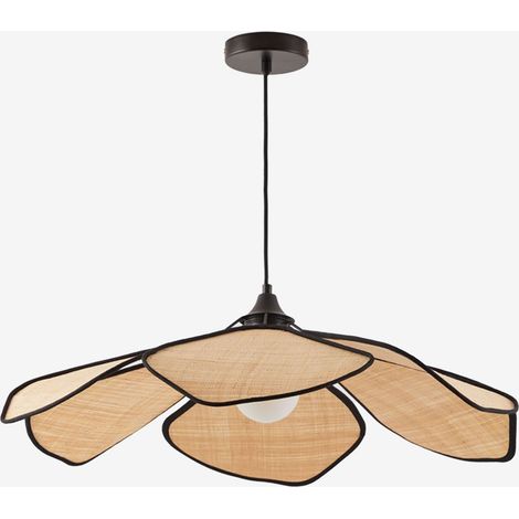 Sklum – Suspension de plafond Benavid Ø75 cm – Plafonnier de salle de bain – Abat-jour en fibres naturelles – Protection IP20 (1/5)