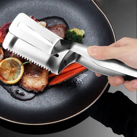 Lot de 2 pinces à steak en acier inoxydable, multifonction de qualité alimentaire, pince à pain, pince à barbecue en acier inoxyda (1/4)