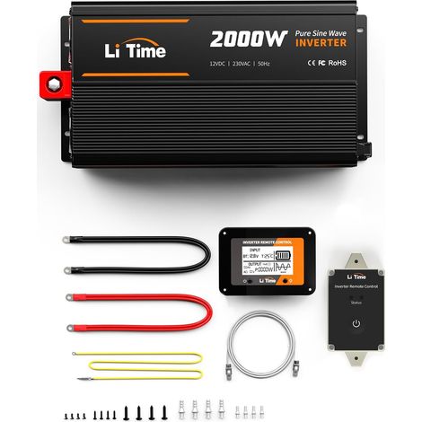 2000W Onduleur Sinsus Pur 12V DC à 230V AC Convertisseur pour Camping-Car, Camping, onduleur Solaire avec 2Sorties AC, écran de Surveillance avec Affichage d'état en Temps réel (1/5)