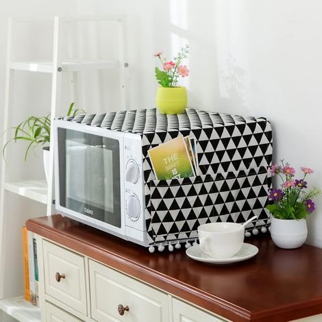 Housse de protection élégante pour four à micro-ondes, anti-poussière, protection anti-huile, motif triangle noir (1/4)