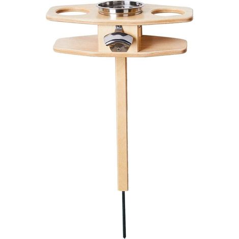 Nouvelle Table à Vin Pliante Extérieure,Table De Pique-Nique De Plage Portable avec Porte-Boîteille,Bureau Rond Pliable, Support De Verre à Vin Extérieur,Jardin Support de Verre à vin (C, Bois)- (1/5)