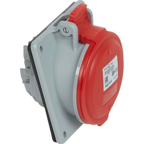 1 Prise à entraxes unifiés fixe IP44 16A 380V 3P+N+T plastique rouge pour chantier (1/2)