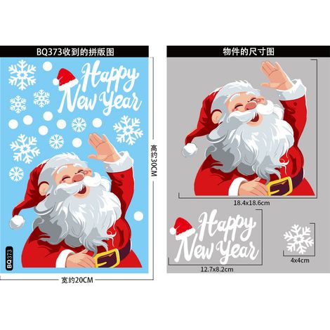 Autocollants Père Noël, décorations de Noël à exporter, autocollants pour portes vitrées, autocollants statiques rennes et bonhommes de neige, autocollants flocons de neige blancs pour fenêtres