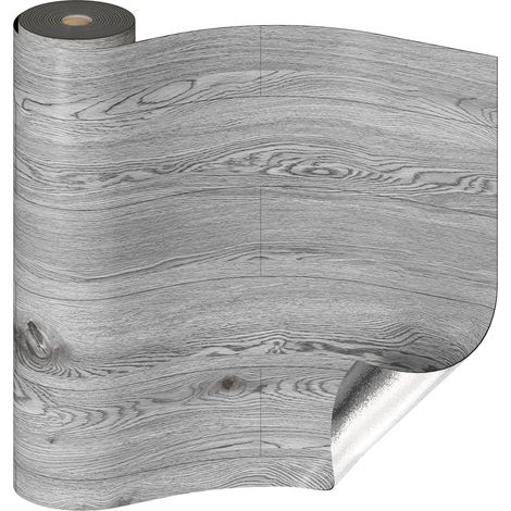 Revêtement de sol en PVC autocollant 3m², aspect bois pour vinyle, dalles de sol autocollantes épaisses pour la porte d’entrée, le salon, la cuisine, vinyle découpable 60x500 cm Gris (1/5)