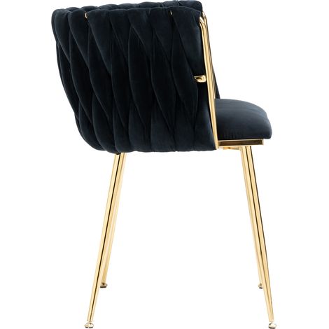 ELVMI Lot de 2 Chaises de Salle à Manger en Velours, Dossier Tressé, Structure Métal, Noir (1/5)