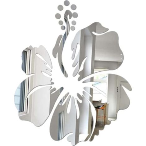 Sticker Mural Décoratif Effet Miroir en Acrylique Argenté Forme Fleur Épanouie, Autocollants Muraux Amovibles pour Décoration Intérieure Salon Salle de Bain, Lot Unique (1/5)