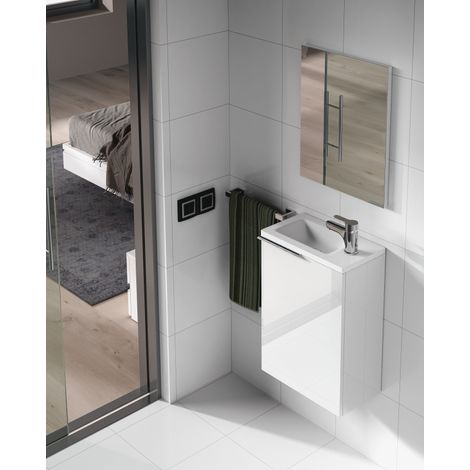 Mobile bagno sospeso 40 cm laccato bianco con specchio - Spagna - Bianco Standard - Colore: Bianco - Accessorio: Con lampada Led