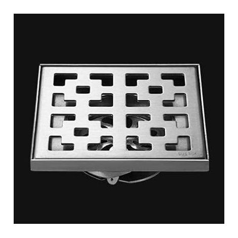 1 drain de sol style grille de fenêtre rétro drain de sol en acier inoxydable grand débit drain de salle de bain carré brossé drain de sol (20x20cm) (1/4)