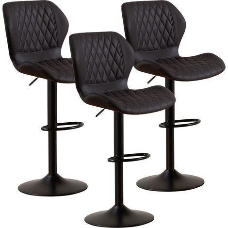 Barhocker mit Lehne, höhenverstellbar, 360° drehbar, Kunstleder, 3er Set (1/5)