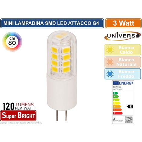 UNIVERSO SPARDC-G4-3W-002 LAMPADINA LED G4 SPOTLIGHT 3W TUBOLARE SMD CHIP 360 LUMEN 3000K 4000K 6500K - Colore Luce:Bianco Naturale (1/2)
