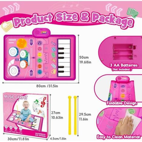 Tapis Musical Bébé 1-3 Ans, Jouet d'Éveil pour Fille 1-5 Ans, Piano Enfant, Cadeau de Noël Rose (1/4)