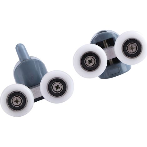 8 roulettes doubles pour porte de douche (haut et bas) avec poulies et glissières pour salle de bain. (1/5)