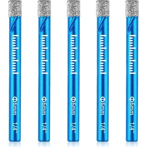 foret carrelage, 5PCS 6mm Forets Diamant brasé sous vide Forets Carrelage Brasés, Scies Cloches Forage Rapide pour Céramique, Granit, Verre, Porcelaine, Carrelage