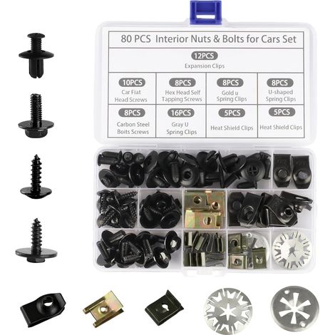 Lot de 80 clips de fixation pour carrosserie - Disques de serrage de type U - Kit de réparation de garde-boue thermique - Clips de carrosserie de voiture (1/5)