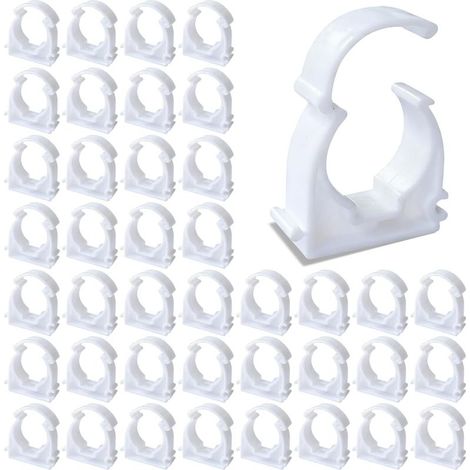 20 Schlauchschellen, Wandmontage, 25 mm PVC-Rohr, weißer Kunststoff, Küche, Bad, Garten (1/5)