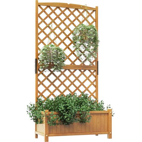 COSTWAY Jardinera Elevado con Caja de Cultivo y Enrejado, Orificios de Drenaje, Macetero Vertical de Madera de Pie de 180 cm, Contenedor de Plantas Vertical para Patio, Jardín, Balcón (1/5)