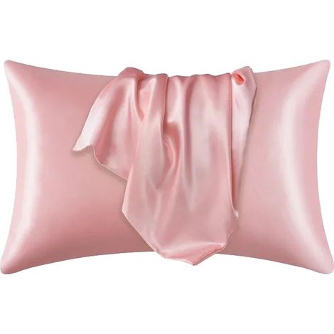 Funda de cojín, mezcla suave de poliéster y algodón, diseño liso, rosa, 51 cm x 75 cm. (1/2)