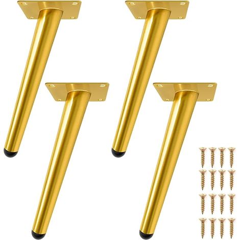 4 Pcs 20cm Pieds de Meubles Pied de Table Doré Incliné en Métal Durable, Jambe de Table, Pieds de Canapé pour Remplacer ou Ajuster la Hauteur des Tables de Chevet, Canapé, Meubles TV, Fauteuil etc (1/5)