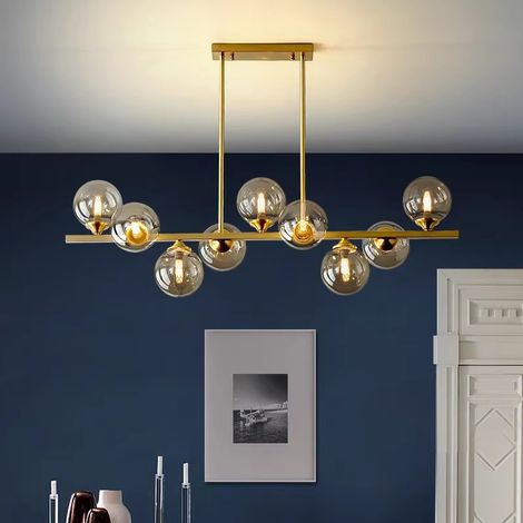 suspension scandinave lampe a haricots magiques en verre or 9 têtes abat-jour fumé longueur 85 cm hauteur reglable lumiere chaude led pour salle a manger comptoir (1/2)