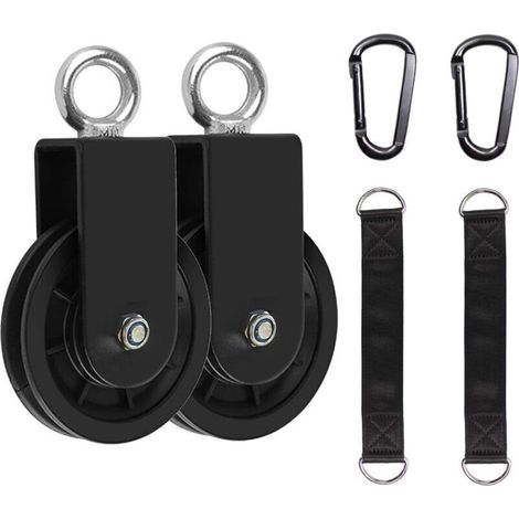 Seilzug, Krafttrainingsseilzug mit Schlingenriemen und Karabiner, drehbarer Hebeseilzug mit Einzelrolle (2 Stück) (1/5)