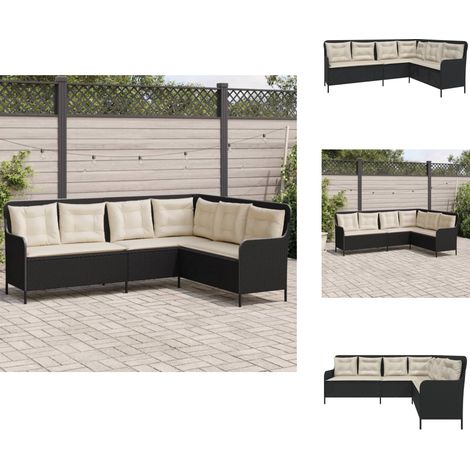 Gartensofa in L-Form mit Kissen Schwarz Poly Rattan - Gartensofa - Gartensofas - Outdoor Sofa - Terrassensofa (1/5)