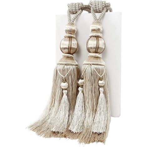 Fermacravatte per tende con nappe in corda per tende grandi e pesanti - Beige (1 paio) (1/5)