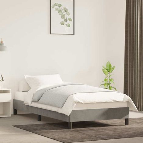 Cadre de lit 90 x 200 cm avec sommier à lattes en velours gris clair - PANGIVO (1/5)