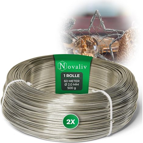 Fil aluminium Novaliv 120 m, couleur champagne, 2 mm, idéal pour les loisirs créatifs, polyvalent pour les projets de bricolage et de décoration