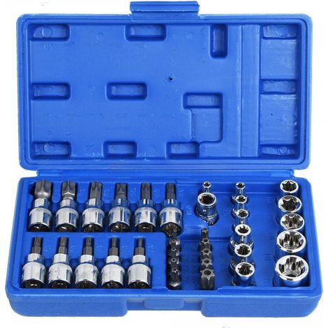 Kit De Douilles Torx - 34 Pièces - Douilles Extérieures E4 À E20 Et Intérieures T10 À T60 - Acier Chrome Vanadium - Pour Réparation Automobile (1/5)