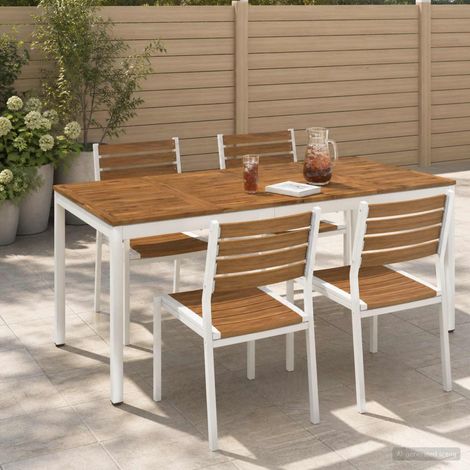 vidaXL Tavolo da cena da giardino Naturale e Bianco 180 x 88,5 x 75 cm
