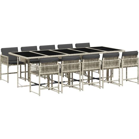 vidaXL Set Pranzo Giardino 11pz con Cuscini Grigio Chiaro Polyrattan (1/5)