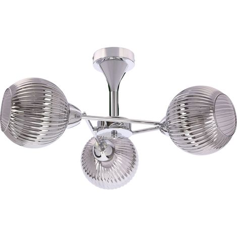 Plafonnier déco chromé, 3 globes striés E27 Candellux (1/3)