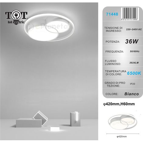Plafoniera led 36w cerchio bianco design moderno lampadario da soffitto tonda luce fredda naturale Bianco freddo