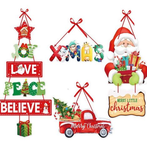Lot de 4 décorations de Noël à suspendre à la porte-Père Noël, bonhomme de neige,Décoration intérieur et extérieur (1/5)