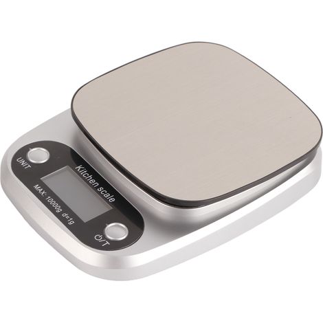 Argent + Modèle à piles + Anglais 10 kg/1 g Balance de cuisine électronique pour aliments et thé (2 piles AAA) (1/4)