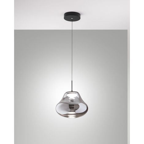 Lampada a Sospensione Deva Ø250mm Fumé, LED 14W 1510lm CCT Dimmerabile, Struttura in Metallo e Vetro Borosilicato - Deva
